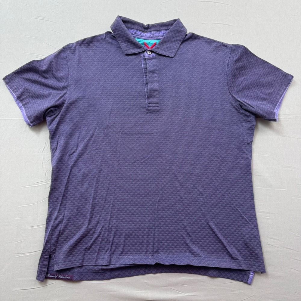 Robert Graham Mens Purple Diamond Textured Short Sleeve Polo Shirt Classic Fit M